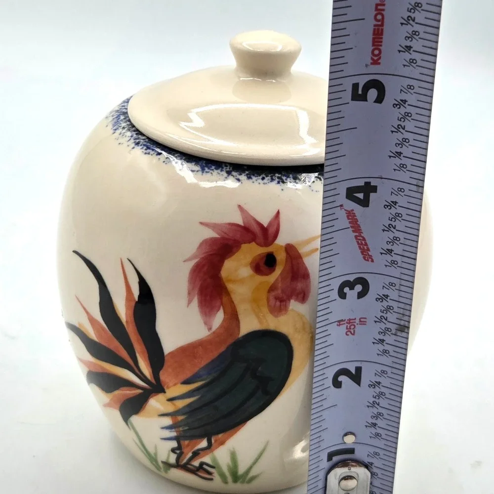 Emerson Creek Pottery Rooster Creamer and Sugar with Lid Hand Painted VINTAGE